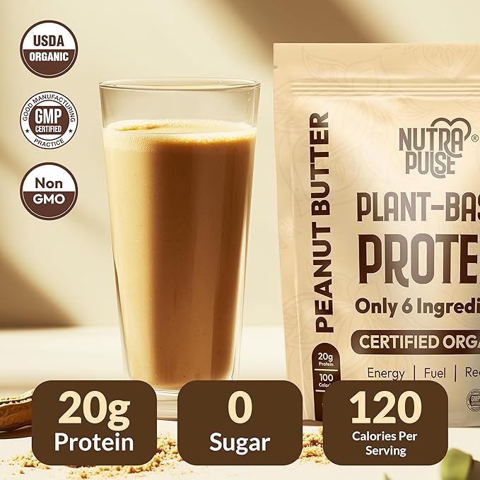 Organic Vegan Protein Powder – Peanut Butter Flavor, Plant-Based, Gluten-Free, Non-GMO, Soy-Free, 20g Protein Per Serving, Ideal for Smoothies, Shakes, Baking, Cooking (1 Pack, 20 Servings)