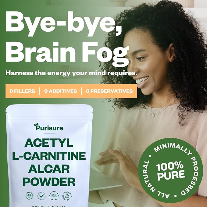 Acetyl L-Carnitine Powder, 250g, ALCAR Powder, Amino Acid Supplement, Acetyl L-Carnitine Supplement for Better Cognitive Performance and Muscular Endurance, Gluten Free, Non-GMO, 500 Servings