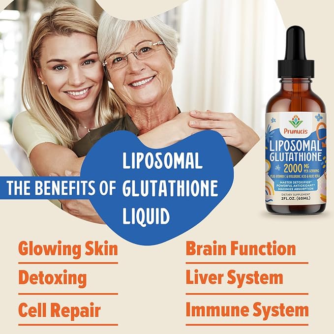 2000MG Liposomal Glutathione Liquid, 98% Absorption, Glutathione Liquid Supplement, Active Form L- Glutathione, Powerful Antioxidant Complex for Immune System, Aging Defense, Detox, 2 FL.OZ