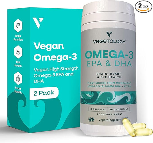 Vegan Omega 3 Supplement – Omega-3, EPA, DHA Supplements & Vitamin D3 – Algae Omega 3 Vegan Supplements for Brain, Eye & Heart Health – Omega 3 for Kids & Adults (120 Capsules)