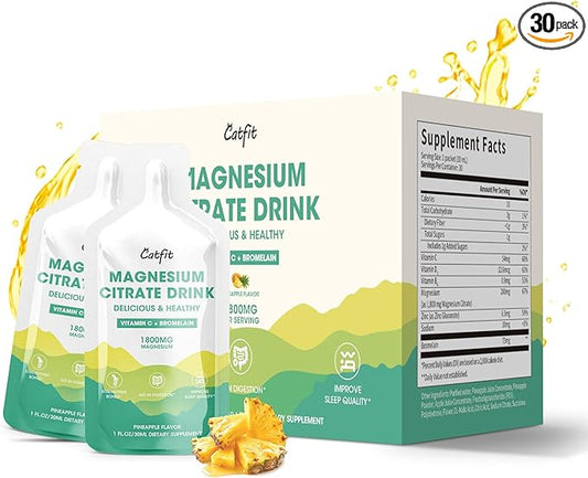 Magnesium Citrate Liquid Supplement,Magnesium Drink/Oral Solution with Bromelain,Vitamin,Zinc and Sodium for Zzz and Gut Support,Pineapple,30 Day Supply