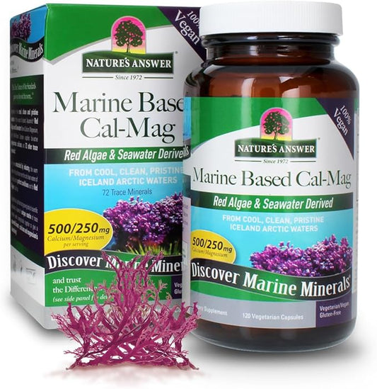 Nature's Answer Calcium Magnesium Capsules 120 Count - Daily Marine Based Magnesium & Calcium Supplement for Sleep & Bone Support - Vegan, Gluten Free, Alcohol Free for Everyone