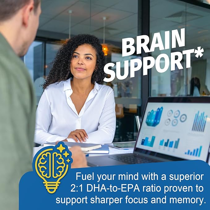 Fish Oil Alternative 1200mg, Omega-3 Supplement for Women Men, Vegan Algae Oil Science Backed 2:1 Ratio DHA 720mg EPA 360mg, Plant Based Omega-3 Softgels for Brain Eye Immunity, No Fish Taste, 120Cts