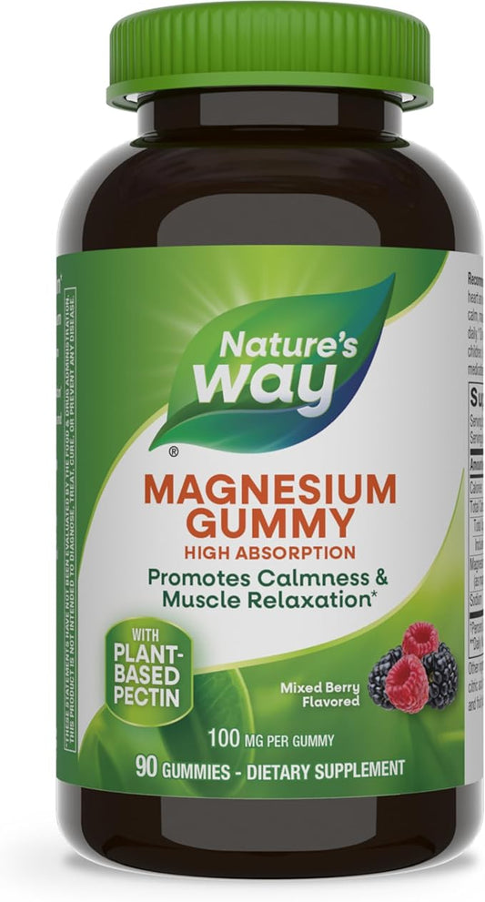 Nature’s Way Magnesium Gummies, Promotes Calm*, with Magnesium Citrate, Raspberry and Blackberry Flavored, 90 Gummies
