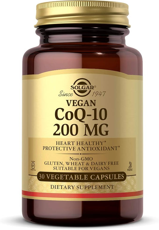 Solgar Vegetarian CoQ-10 200 mg, 30 Vegetable Capsules - Heart Healthy, Protective Antioxidant - Coenzyme Q10 (CoQ-10) Supplement - Vegan, Gluten Free, Dairy Free, Kosher - 30 Servings