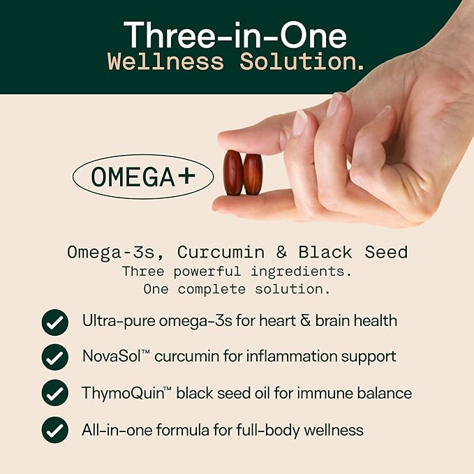 Adapt Naturals Omega 3 Fish Oil Supplement with Bioavailable Curcumin & Black Seed, 1500mg Fish Oil EPA DHA Omega 3 Fatty Acids to Support Joints, Muscles & Heart | Unflavored - 60 Days Supply