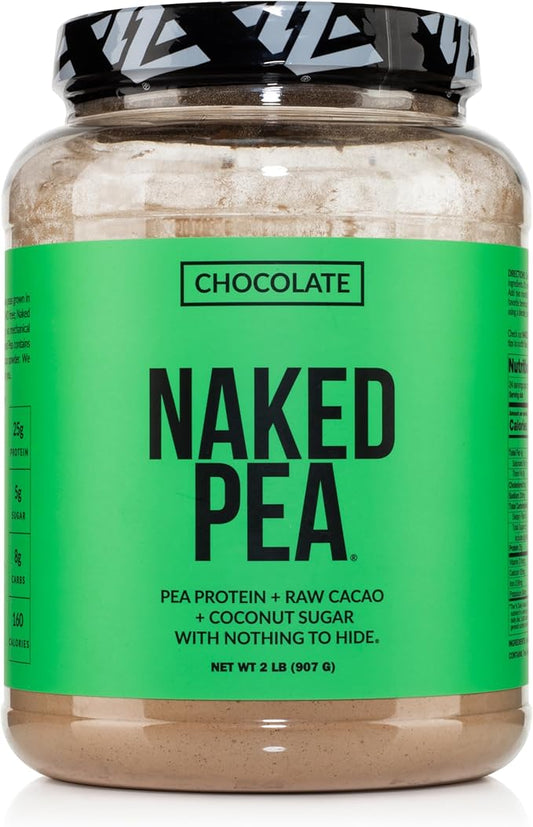 NAKED Chocolate Pea Protein Isolate from North American Farms, Only 3 Ingredients, Chocolate Vegan Protein, Gluten-Free, Soy Free, GMO Free - 2LB