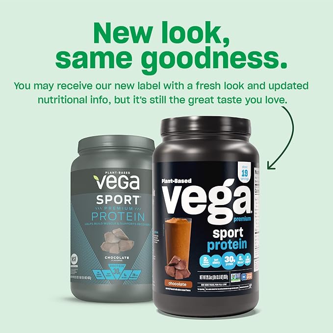 Vega Premium Sport Protein Vanilla Protein Powder, Vegan, Non GMO, Gluten Free Plant Based Protein Powder Drink Mix, NSF Certified for Sport, 29.2 oz, Packaging may vary