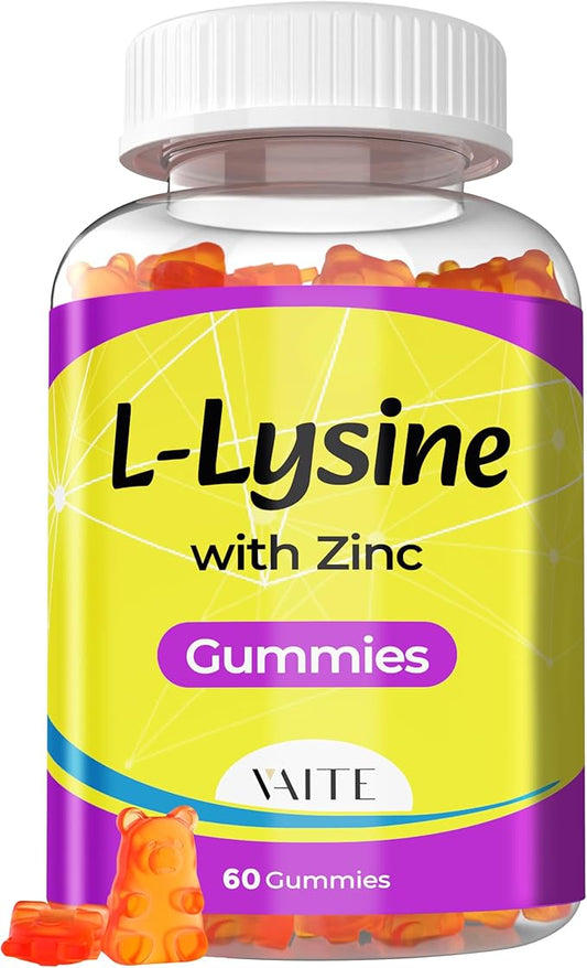 L Lysine Gummies 1000mg with Zinc - Supports Skin, Lip, Vegan, Gluten Free, 60 Chewable L-Lysine for Adults, Vitamins Tissue Health & Immune System, Amino Acid & Complex Supplements, Non-GMO