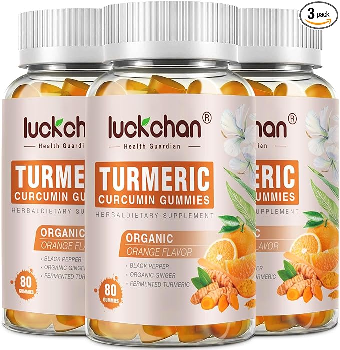Turmeric Curcumin Gummies with Ginger & Black Pepper Herbal Supplement-160 Count for Adults and Kids, 2400mg - Tumeric Gummy Supplements Vegan, Organic, Gelatin-Free 3 Pack