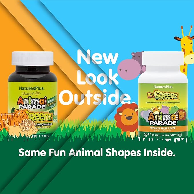 Natures Plus Animal Parade KidGreenz - 90 Animal-Shaped Chewable Tablets, Pack of 3 - includes Superfood Blend - Vegetarian, Gluten Free - 270 Total Servings