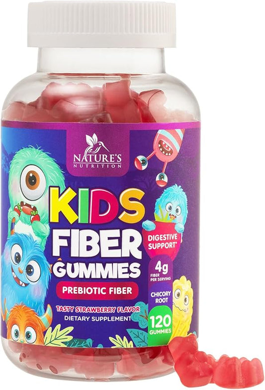 Fiber Gummies for Kids, Daily 4g Gummy Fiber Supplement, Prebiotic Digestive Health Support - Nature's Plant Based Soluble Fiber, Supports Regularity & Digestion for Kids Non-GMO - 120 Gummies
