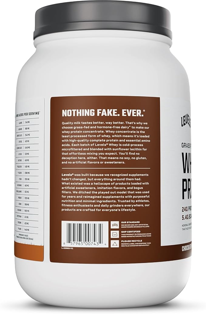 Levels Grass Fed Whey Protein Powder, No Artificials, 24G of Protein, Chocolate Peanut Butter, 2LB