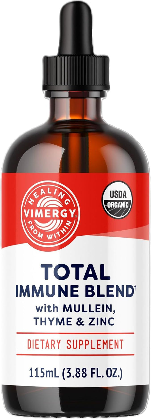Vimergy Total Immune Blend* Liquid Supplement, 57 Servings Fast-Absorbing Immune Support – All-Season, Zinc, Thyme and Mullein Drops Non-GMO, Vegan, USDA Organic, Immunity Support for Adults (115 mL)