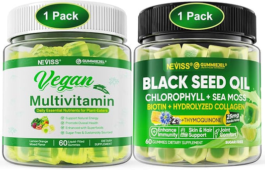 NEVISS Vegan Multivitamin for Women Men with Iron + Black Seed Oil Gummies