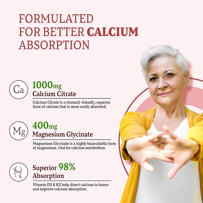 Calcium Gummies, Calcium Magnesium Zinc with Vitamin D3 & K2, Calcium Magnesium Supplement for B0nes Muscles, Grape Flavor - 60 Count