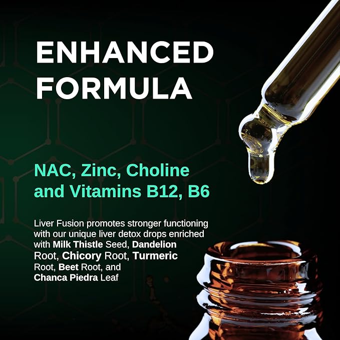 Liver Fusion Liquid Supplement - NAC, Choline, Zinc, Vitamins B12, B6 - Milk Thistle, Dandelion Tincture - Liver Detox and Repair - Silymarin Supplement - Drops - (4 Fl Oz)