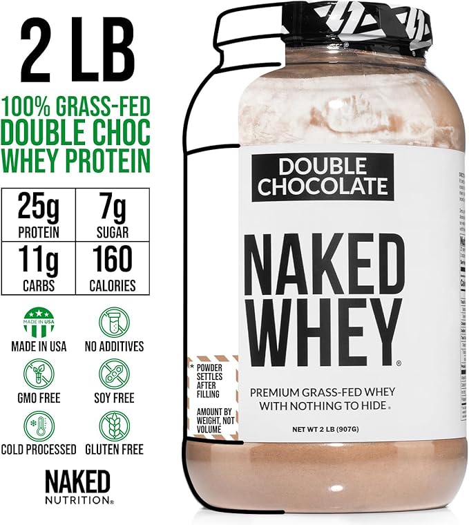 NAKED Whey Double Chocolate Grass Fed Whey Protein Powder, No GMO, No Soy, and Gluten Free. Nothing Artificial, Aid Growth and Recovery - 21 Servings