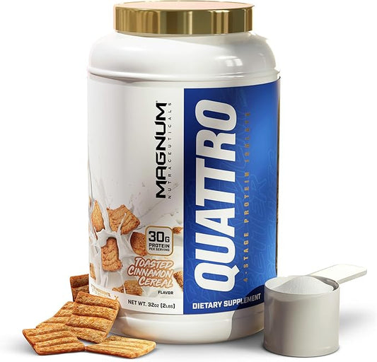QUATTRO Magnum Nutraceuticals Whey Protein Powder, Toasted Cinnamon Cereal 2lb – Premium Protein Isolate Blend for Muscle Growth & Recovery