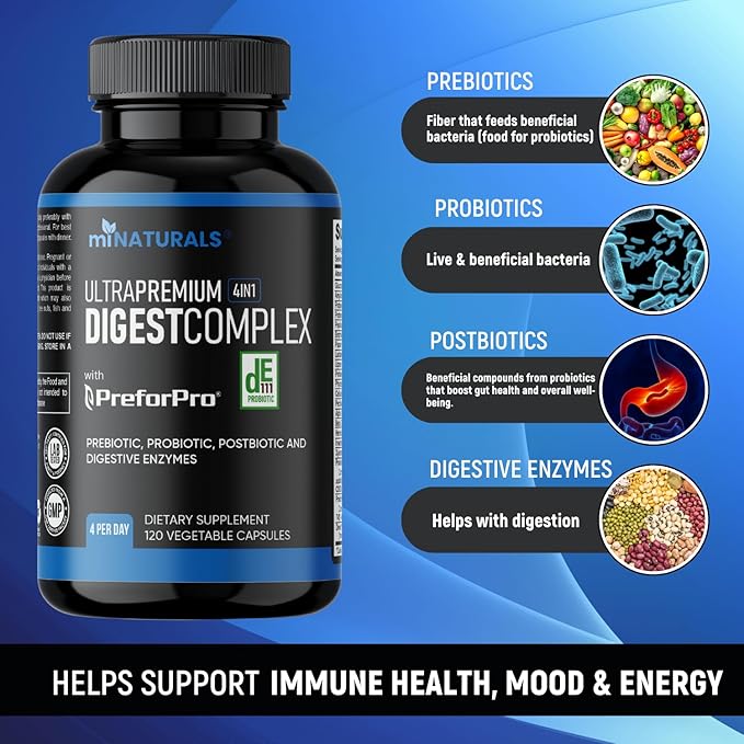 All-in-one Prebiotic Probiotic & Postbiotic for Women & Men, Gut & Digestive Support Supplement Including Digestive Enzymes 120 Capsules