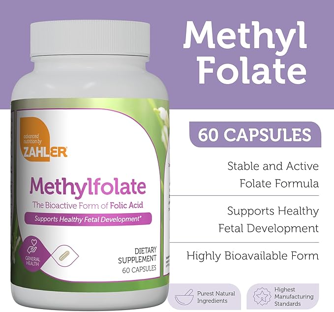 Zahler Methylfolate - Supports Healthy Fetal Development and Genetic Health - Methylated Folic Acid from 1000 mcg DFE L-Methylfolate - Kosher Non GMO Methyl Folate Supplement for Women (60 Capsules)