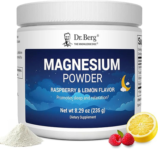 Dr. Berg Magnesium Glycinate Powder for Sleep, Relaxation, & Stress Relief - Raspberry & Lemon Flavor (50 Servings) Magnesium Powder - Ideal for Bedtime Support & Calming