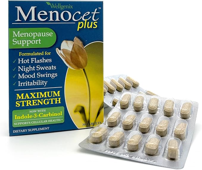 Wellgenix Menocet Plus Menopause Support - All-in-One Menopause Supplement - Daily Relief Feminine Care - Hot Flashes, Night Sweats, Mood Swings & Irritability - 30 Tablets (Pack of 2)