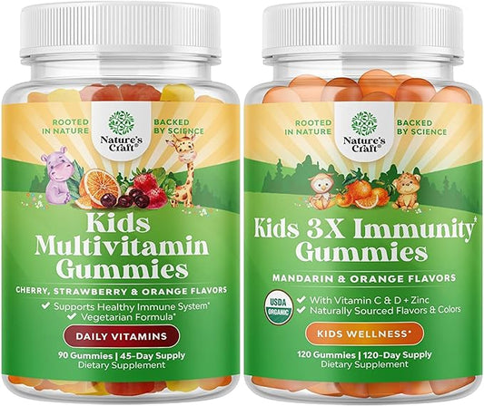 Bundle of Delicious Daily Kids Multivitamin Gummies - Multivitamin for Kids Immunity Support Gummies and Organic Kids Immune Support Gummies for Kids with Vitamin C and Zinc for Kids Immunity