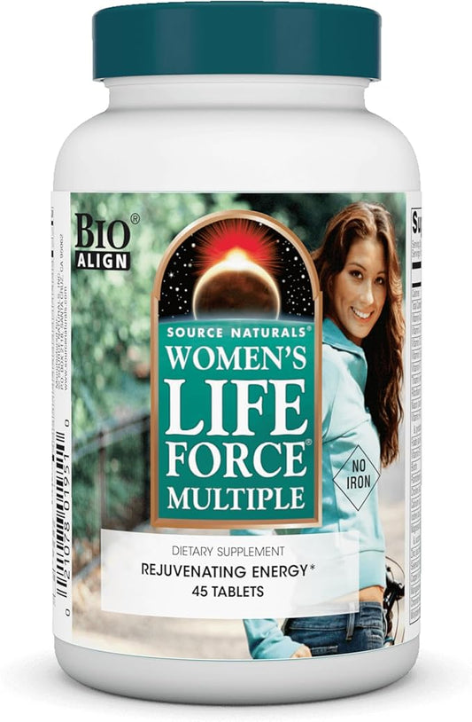 Source Naturals Women's Life Force Multiple Iron Free - Daily Complete Multivitamin 13 Essential Vitamins, Antioxidants, Herbs, Nutrients & Minerals - Enhanced Energy & Immune Boost - 45 Tablets
