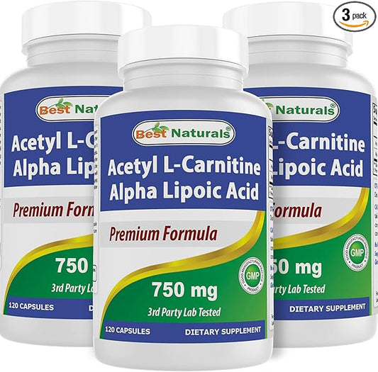 Best Naturals Acetyl L-Carnitine and Alpha Lipoic Acid 750 mg 120 Capsules (120 Count (Pack of 3))