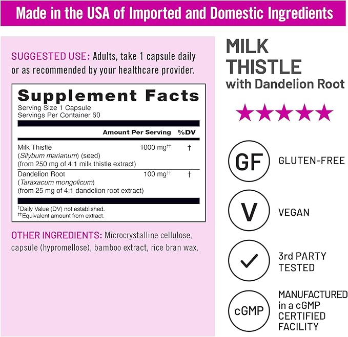 NatureWise Milk Thistle with Dandelion Root - Silymarin - Antioxidant Liver & Kidney Health Support Supplement - Vegan, Non-GMO, Gluten Free - 60 Count[60-Day Supply]