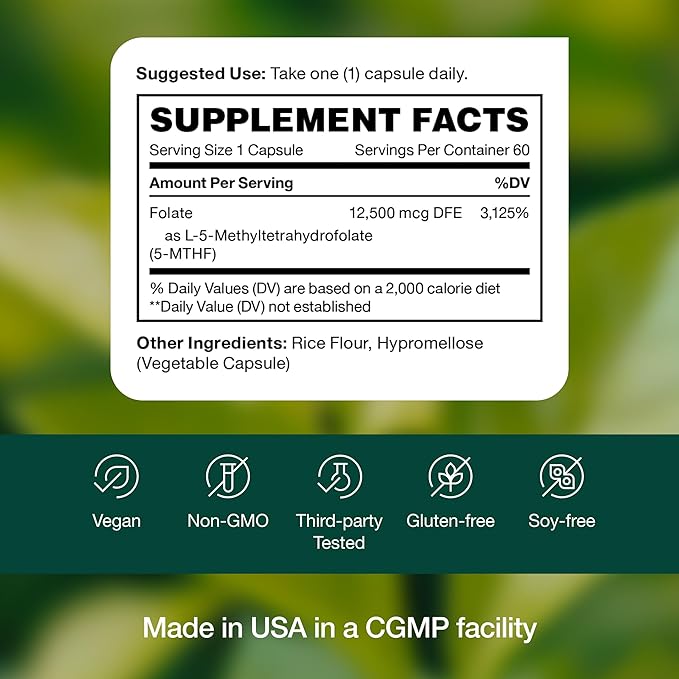 Fresh Nutrition L Methylfolate 7.5mg – DNA Verified for Maximum Potency – Superior Bioavailability – 5-MTHF Methyl Folate - 90 Capsules