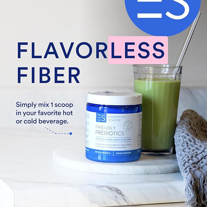 Essential Stacks Organic Sunfiber Prebiotic Fiber (Partially Hydrolyzed Guar Gum/PHGG) with Acacia Fiber Powder - Gluten Free, Non-GMO & Unflavored Soluble Fiber (7.4 oz)