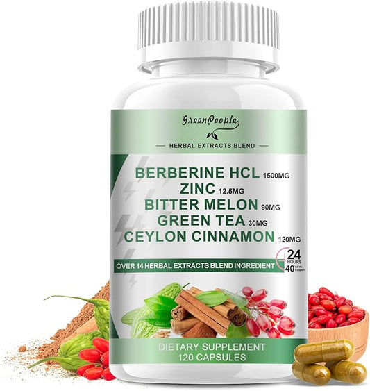 Berberine Supplement with Ceylon Cinnamon - 120 Count Berberine 1500mg Activates AMPK & GLP-1 Berberina HCL with Bitter Melon & Natural Herbs for Immune Support/Energy