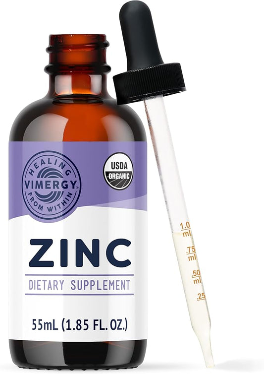 Vimergy Organic Liquid Zinc, Travel Size - 27 Servings – Alcohol Free Zinc Sulfate – Supports Immune Health & Metabolism – Antioxidant – Gluten-Free, Non-GMO, Kosher, Vegan & Paleo Friendly (55 ml)