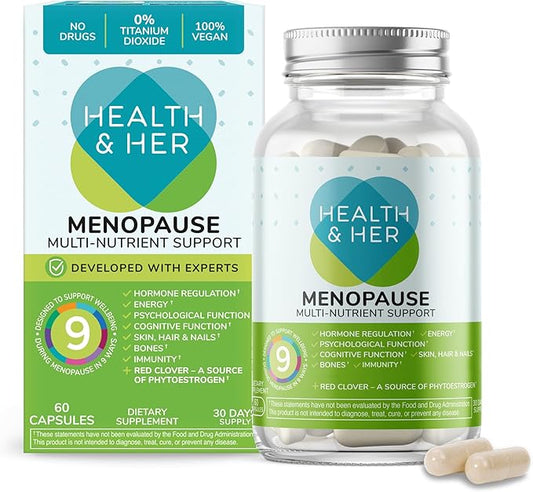 Health & Her Menopause Supplements for Women - Multi-Nutrient Support, Menopause Vitamins for Energy, Bones, Muscles, Skin & Hair, Vegan, Gluten-Free, Non GMO (60ct - 1 Month)