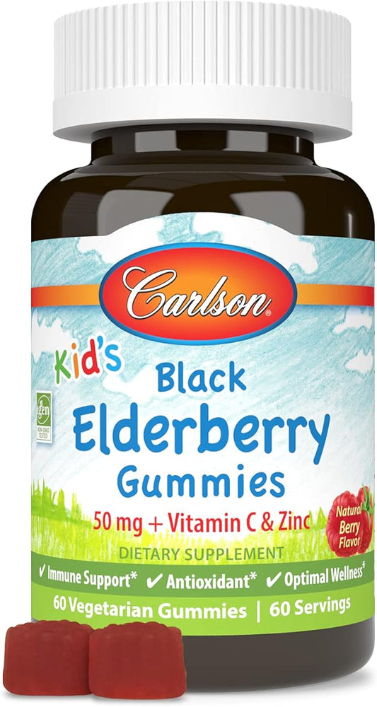 Carlson - Kid's Black Elderberry Gummies. with Vitamin C & Zinc, Immune Support, 60 Gummies