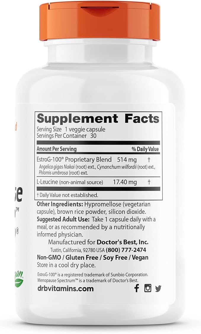 Doctor's Best Menopause Spectrum with EstroG-100, Non-GMO, Vegan, Gluten Free, Soy Free, Veggie Caps, 30 Count