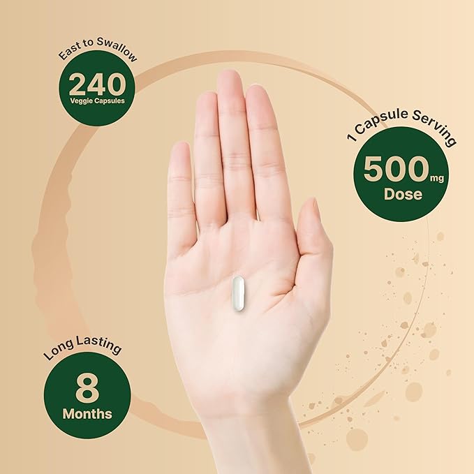 Magnesium Glycinate 500mg, 240 Veggie Capsules | 100% Chelated & Purified Mineral Supplement – Non-GMO, Gluten Free