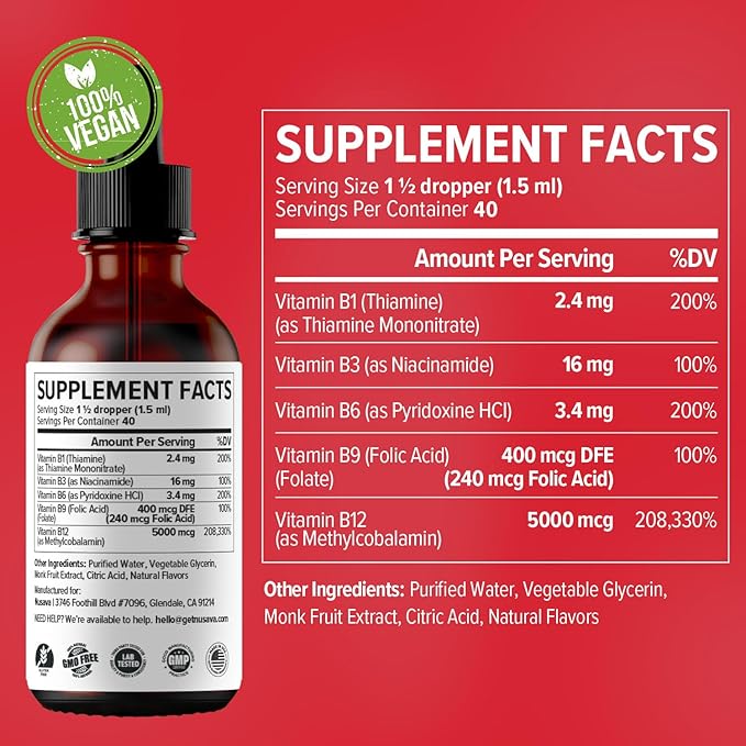 (2 Pack) Vitamin B12 and B6 Liquid Drops, B12 Sublingual Vitamin B Complex - B 12 Vitamin 5000mcg - B12 Methylcobalamin for Energy, Brain, and Heart Support with 27,200 mcg, Raspberry, 80 Servings