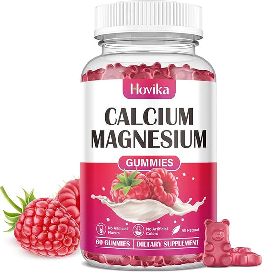 Calcium Magnesium Zinc Gummies, Calcium Magnesium 2:1 Ratio with Vitamin D3, K2, B6, B12 for Bone Strength, Muscle Function & Nerve Health, Extra Absorption Formula, Vegan, Raspberry Flavor 60 Gummies