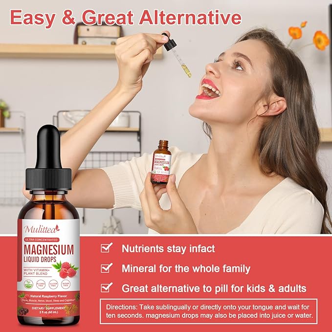 Magnesium Glycinate Liquid Drop - Triple Absorption Supplement to Support Nerves, Night, Heart, Muscles * -Sugar-Free with Potassium, L-Theanine, Sea Moss Vitamin B,C,D3, K2-1Pack