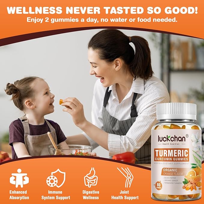 Turmeric Curcumin Gummies with Ginger & Black Pepper Herbal Supplement-160 Count for Adults and Kids, 2400mg - Tumeric Gummy Supplements Vegan, Organic, Gelatin-Free 3 Pack