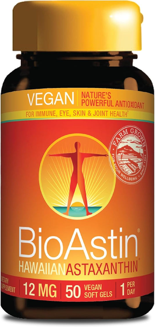 Nutrex Hawaii Vegan BioAstin Hawaiian Astaxanthin - 12mg, 50 Softgels - Farm-Direct Premium Antioxidant Supplement to Support Eye, Skin, Joint & Immune System Health - Vegan, Non-GMO & Gluten-Free