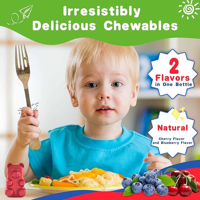 Kids Magnesium Gummies - Magnesium Glycinate Citrate Chewable Supplement with Vitamin B6, D3, Passion Flower, L-theanine - Sugar Free Calm Magnesium for Kids & Adults Sleep, Mood, Relaxation, 60 Chews
