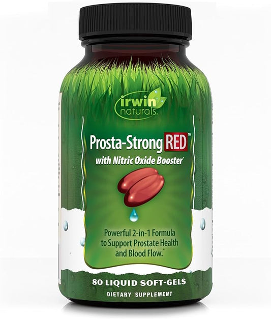Irwin Naturals Prosta-Strong RED with Nitric Oxide Boosters - Prostate Health Support - Saw Palmetto, Lycopene, Pumpkin Seed & More - 80 Liquid Softgels