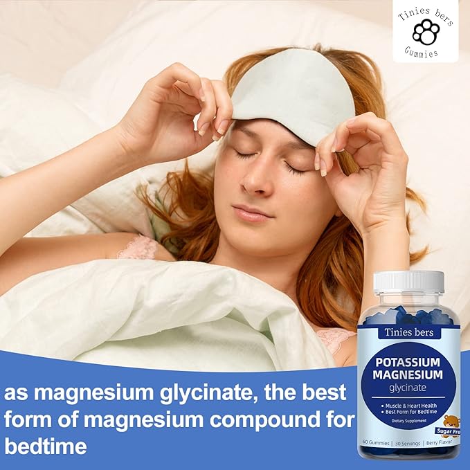 Potassium Magnesium Gummies, Potassium Gummies Sugar Free for Adults Kids, Support Leg Cramps & Muscle & Heart Health, Magnesium Glycinate Gummies Best for Bedtime, Vegan, Non-GMO, Berry Flavor, 60