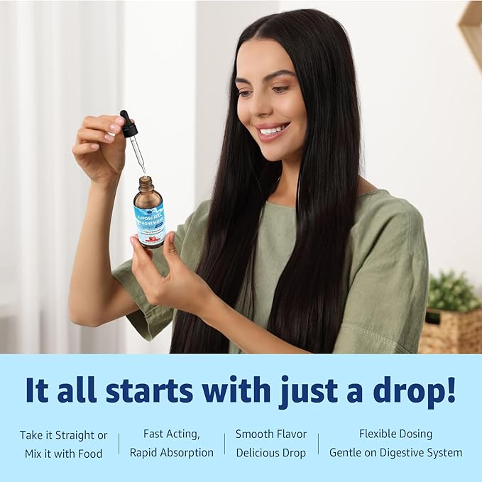 Liposomal Magnesium Glycinate Liquid Drop - With 8 Forms of Magnesium, Ashwagandha, D3 | Liquid Magnesium Supplement 500mg for Kids & Adults, for Calm, Sleep, Muscles & Energy | 2 Pack, 84 Days Supply