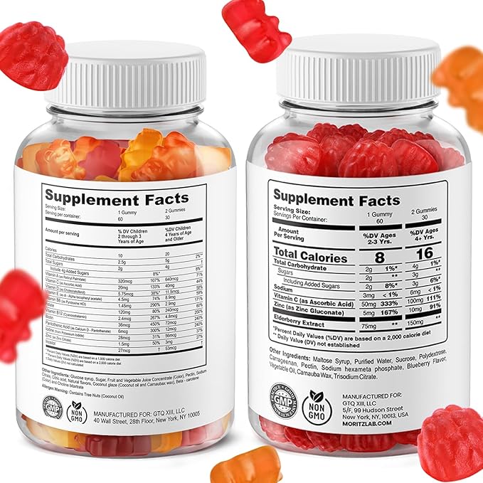 DR. MORITZ Elderberry Gummies for Kids (60 Count) and Kids Multivitamin Gummies Bundle (60 Count, 2 Pack) - for Children’s Immune Support and Overall Health - Toddler Vitamins Supplement