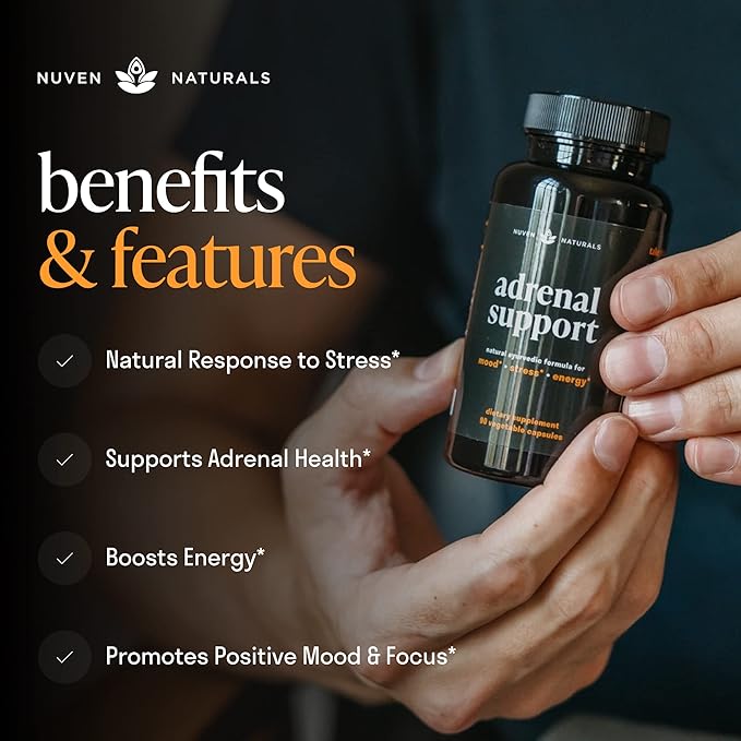 Adrenal Support - Cortisol Manager & Adrenal Support Supplements with Ashwagandha Extract, Rhodiola Rosea, Holy Basil to Support Stress, Fatigue & Energy | Adaptogens for Daily Support | 60 Capsules